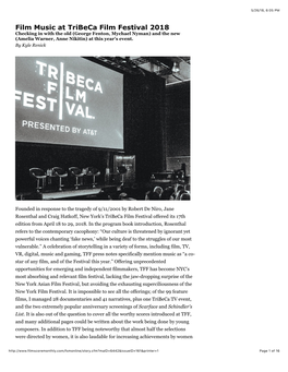 Film Music at Tribeca Film Festival 2018 Checking in with the Old (George Fenton, Mychael Nyman) and the New (Amelia Warner, Anne Nikitin) at This Year’S Event