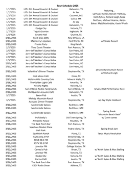 Tour Schedule 2005