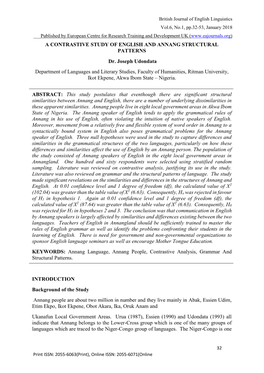A CONTRASTIVE STUDY of ENGLISH and ANNANG STRUCTURAL PATTERNS Dr