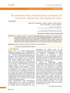 Re-Evaluated Data of Dissociation Constants of Alendronic, Pamidronic and Olpadronic Acids