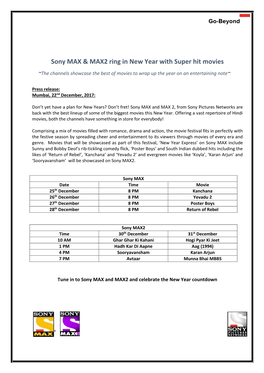 Sony MAX & MAX2 Ring in New Year with Super Hit Movies