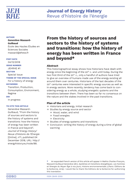 From the History of Sources and Sectors to the History of Systems and Transitions