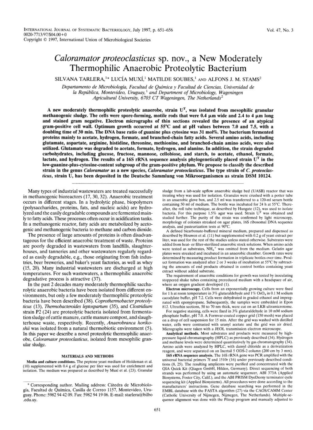 Caloramator Proteoclasticus Sp. Nov., a New Moderately Thermophilic Anaerobic Proteolytic Bacterium