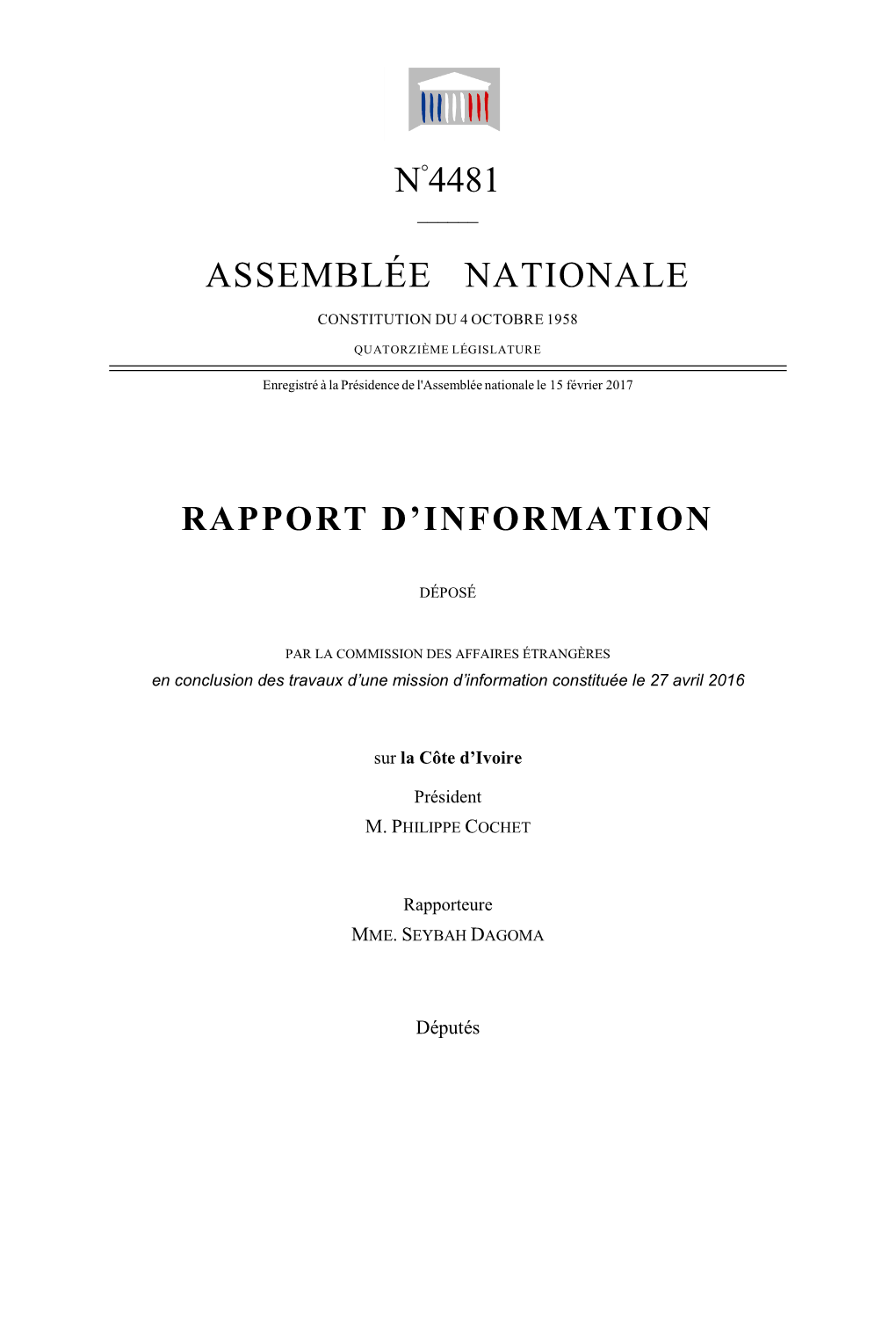 Rapport D'information Sur La Côte D'ivoire