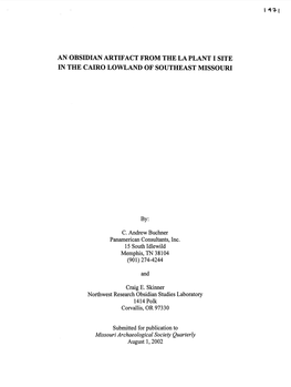 An Obsidian Artifact from the Laplant I Site in the Cairo Lowland of Southeast Missouri