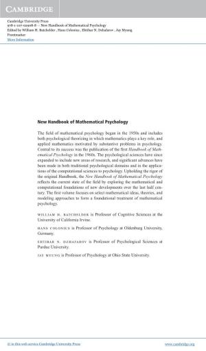 New Handbook of Mathematical Psychology Edited by William H