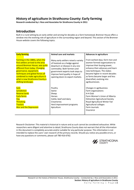 History of Agriculture in Strathcona County: Early Farming Research Conducted by J