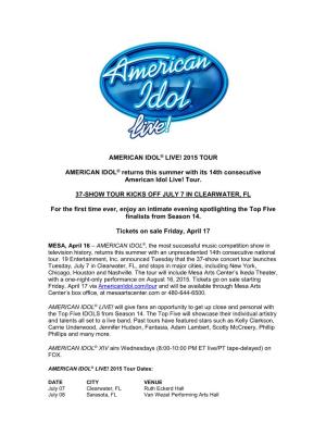 American Idol® Live! 2015 Tour