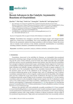 Recent Advances in the Catalytic Asymmetric Reactions of Oxaziridines