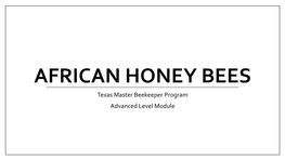 AFRICAN HONEY BEES Texas Master Beekeeper Program Advanced Level Module European Vs