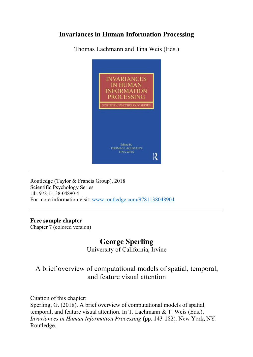 George Sperling University of California, Irvine