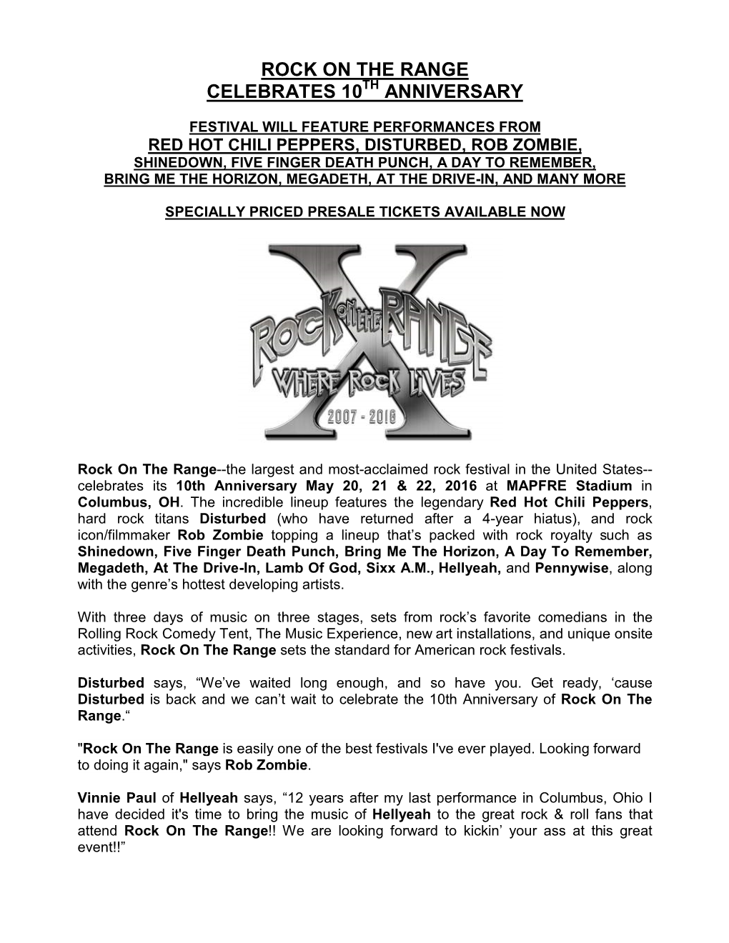 Rock on the Range Celebrates 10 Anniversary