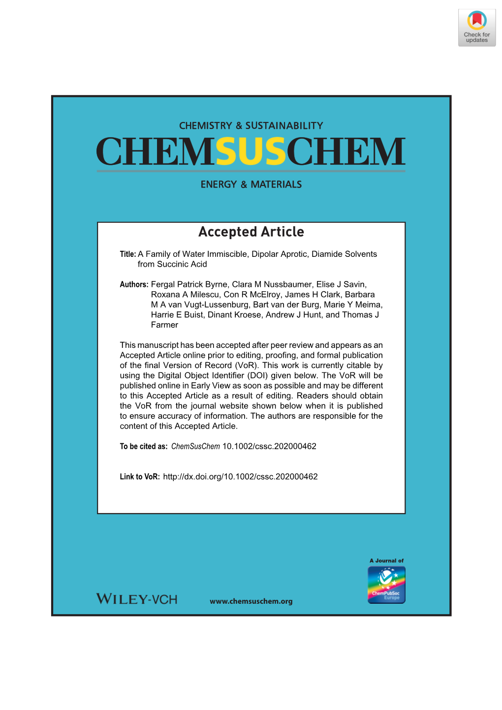 A Family of Water Immiscible, Dipolar Aprotic, Diamide Solvents from Succinic Acid