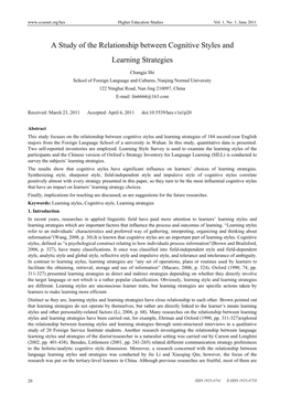 A Study of the Relationship Between Cognitive Styles and Learning Strategies