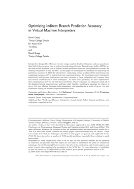 Optimizing Indirect Branch Prediction Accuracy in Virtual Machine Interpreters