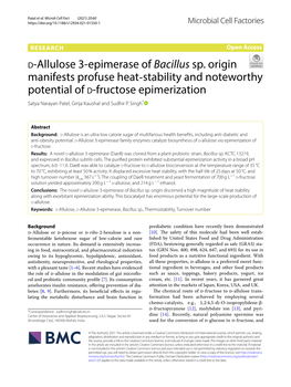 D-Allulose 3-Epimerase of Bacillus Sp. Origin Manifests Profuse Heat