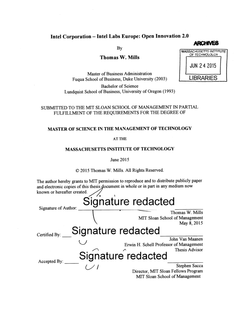 Signature Redacted Signature of Auior: Thomas W