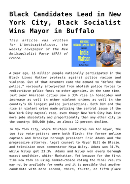 Black Candidates Lead in New York City, Black Socialist Wins Mayor in Buffalo