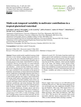 Multi-Scale Temporal Variability in Meltwater Contributions in a Tropical Glacierized Watershed