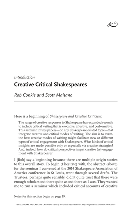 Introduction: Creative Critical Shakespeares