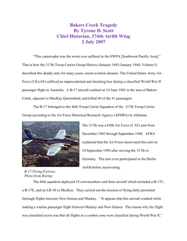 Bakers Creek Tragedy by Tyrone D. Scott Chief Historian, 374Th Airlift Wing 2 July 2007