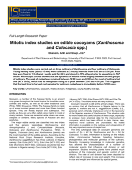 Mitotic Index Studies on Edible Cocoyams (Xanthosoma and Colocasia Spp.)
