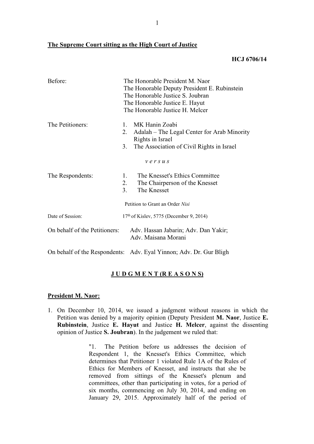 Zoabi V. Knesset's Ethics Committee.Pdf