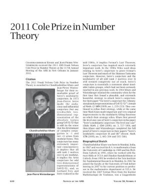 2011 Cole Prize in Number Theory