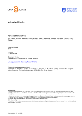 Forensic DNA Analysis Nic Daeid, Niamh; Rafferty, Anne; Butler, John; Chalmers, James; Mcvean, Gilean; Tully, Gillian