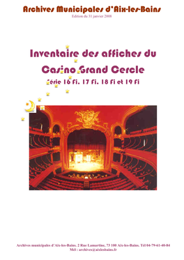 Affiches Du Casino Grand Cercle Série 16 Fi, 17 Fi, 18 Fi Et 19 Fi