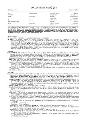 WALDGEIST (GB) (5) Chestnut Horse Foaled in 2014