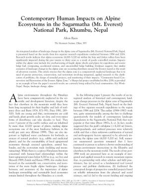 Contemporary Human Impacts on Alpine Ecosystems in the Sagarmatha (Mt