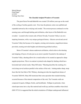 Mariel Berger Final Paper 6/12/02 Geology Inyo-Face the Glacially Sculpted Wonders of Yosemite