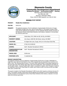 Skamania County Community Development Department SUB-20-01 (Muddy River Subdivision) Staff Report Page 2