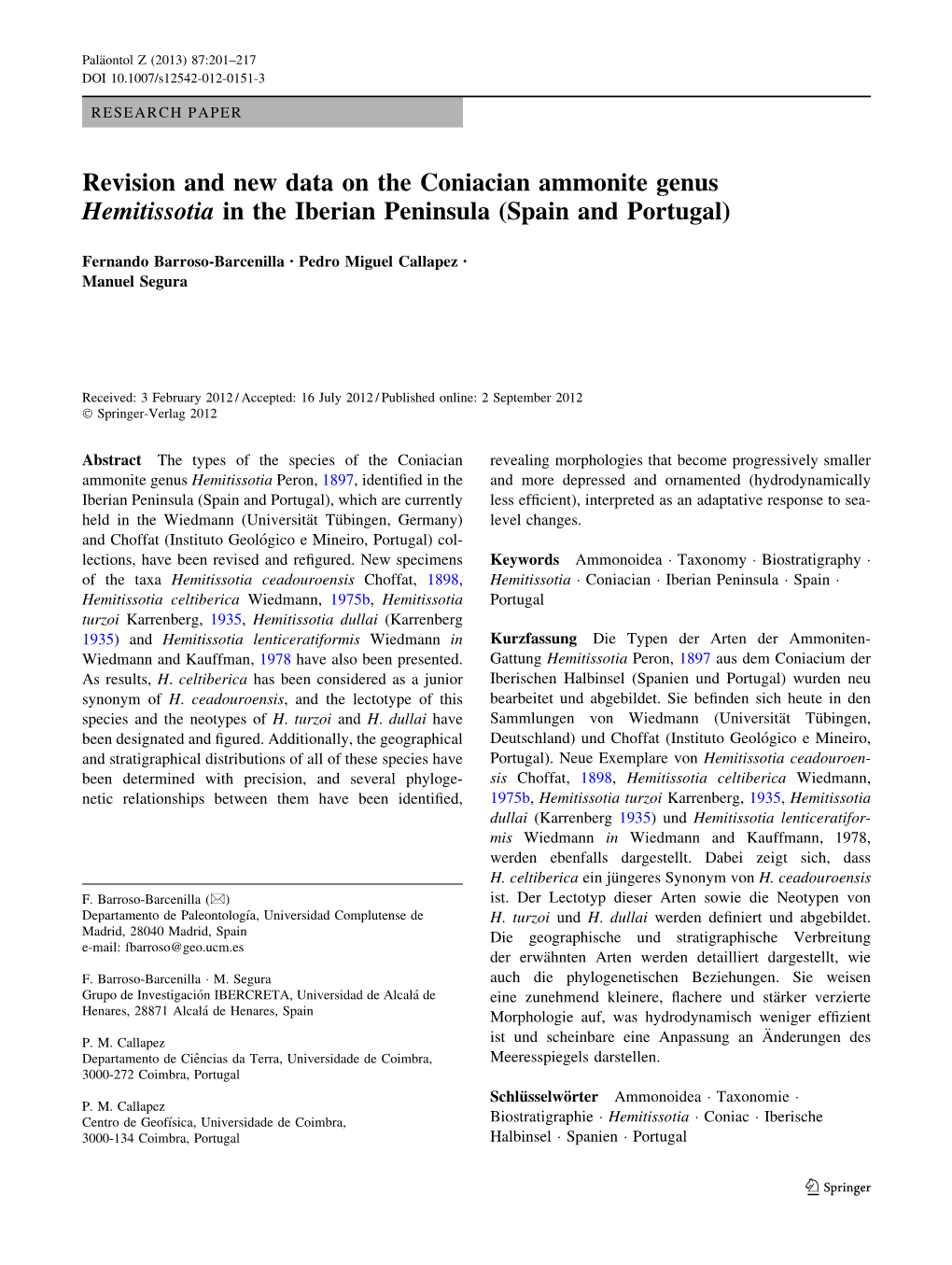 Revision and New Data on the Coniacian Ammonite Genus Hemitissotia in the Iberian Peninsula (Spain and Portugal)