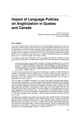 Impact of Language Policies on Anglicization in Quebec and Canada
