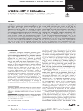 Inhibiting 4EBP1 in Glioblastoma Qi Wen Fan1,2, Theodore P