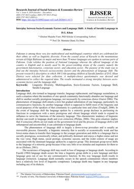 RJSSER ISSN 2707-9015 (ISSN-L) Research Journal of Social DOI: Sciences & Economics Review ______