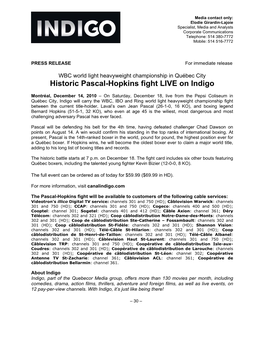 Historic Pascal-Hopkins Fight LIVE on Indigo