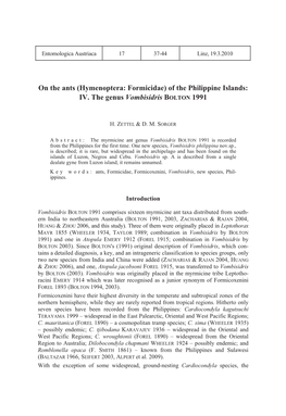 (Hymenoptera: Formicidae) of the Philippine Islands: IV