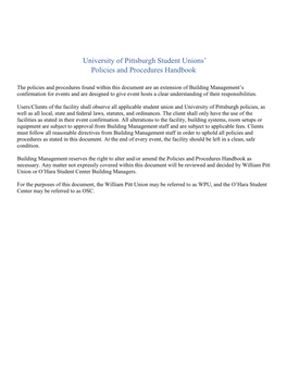 University of Pittsburgh Student Unions' Policies and Procedures