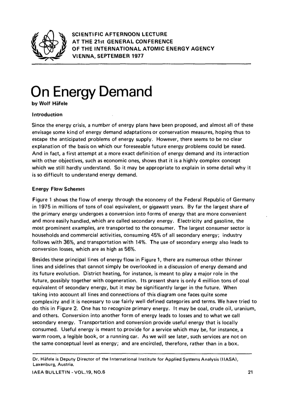 On Energy Demand by Wolf Hafele