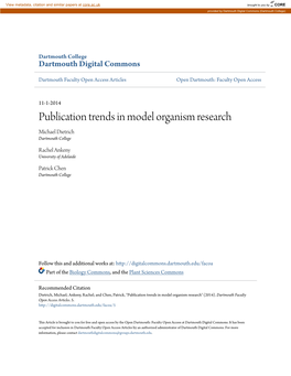 Publication Trends in Model Organism Research Michael Dietrich Dartmouth College