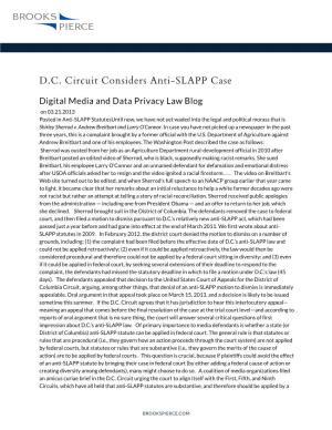 D.C. Circuit Considers Anti-SLAPP Case