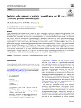 Evolution and Assessment of a Nitrate Vulnerable Zone Over 20 Years: Gallocanta Groundwater Body (Spain)