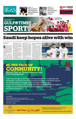 Saudi Keep Hopes Alive with Win Herve Renard’S Side Beat Bahrain 2-0 After Abdullah Al-Hamdan and Mohamed Al-Khabrani Score in Crucial Game