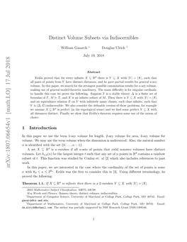 Distinct Volume Subsets Via Indiscernibles