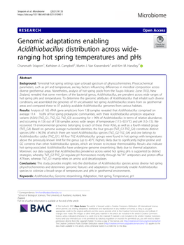 Genomic Adaptations Enabling Acidithiobacillus Distribution Across Wide- Ranging Hot Spring Temperatures and Phs Chanenath Sriaporn1, Kathleen A