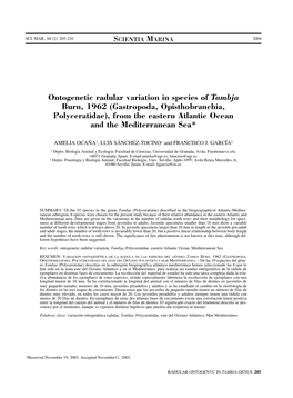 Ontogenetic Radular Variation in Species of Tambja Burn, 1962 (Gastropoda, Opisthobranchia, Polyceratidae), from the Eastern Atlantic Ocean and the Mediterranean Sea*