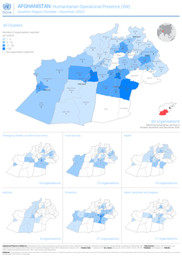 AFGHANISTAN: Humanitarian Operational Presence (3W) Southern Region (October - December 2020)